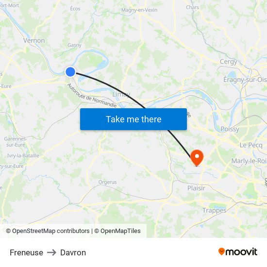 Freneuse to Davron map