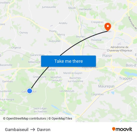 Gambaiseuil to Davron map