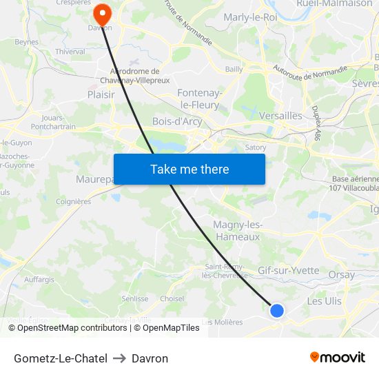 Gometz-Le-Chatel to Davron map
