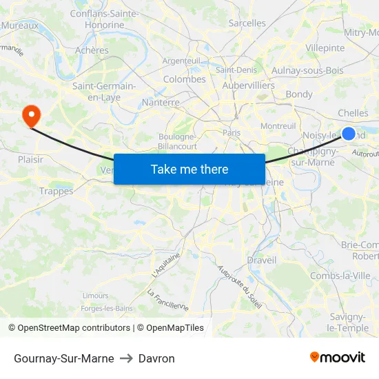 Gournay-Sur-Marne to Davron map