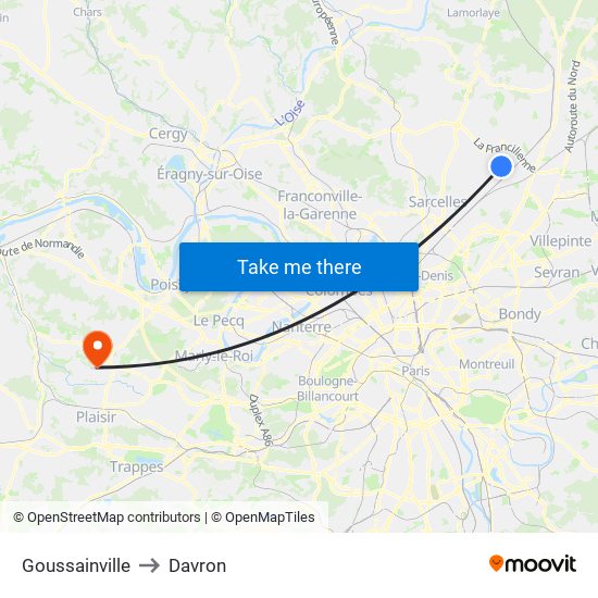 Goussainville to Davron map