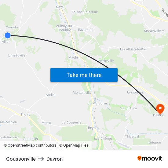Goussonville to Davron map