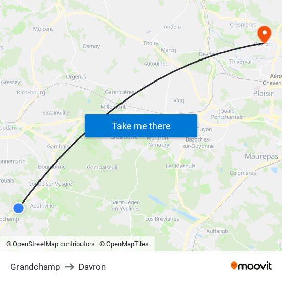 Grandchamp to Davron map
