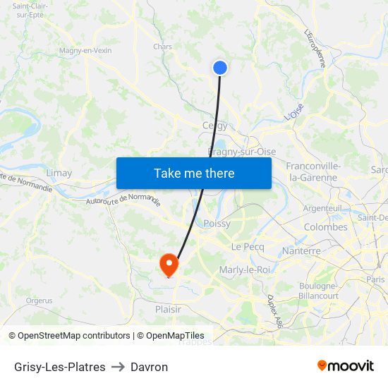 Grisy-Les-Platres to Davron map