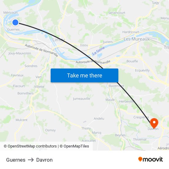 Guernes to Davron map
