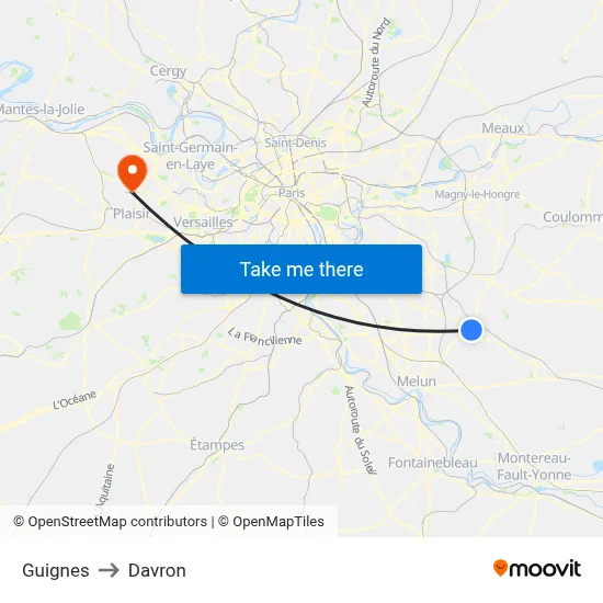 Guignes to Davron map