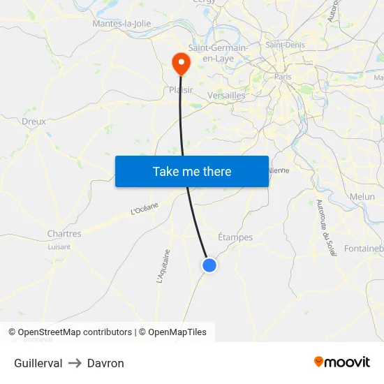 Guillerval to Davron map