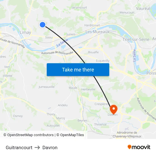 Guitrancourt to Davron map