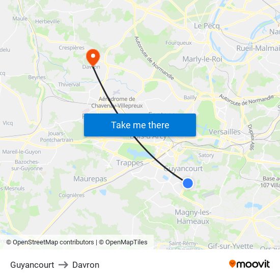 Guyancourt to Davron map