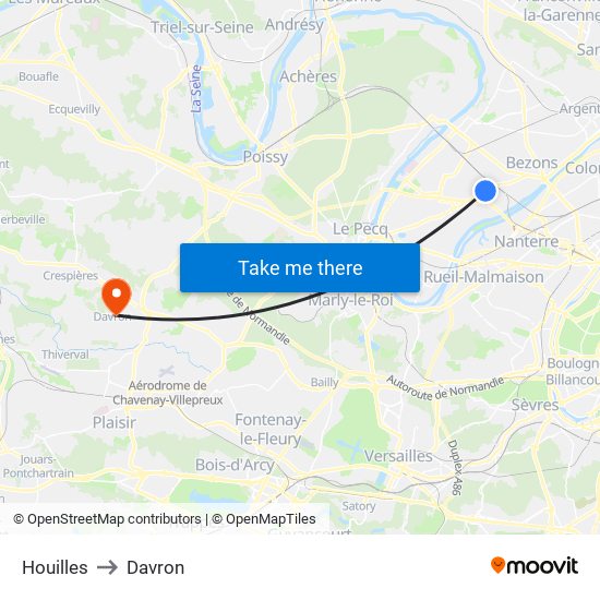Houilles to Davron map