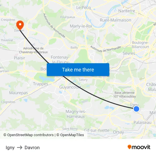 Igny to Davron map