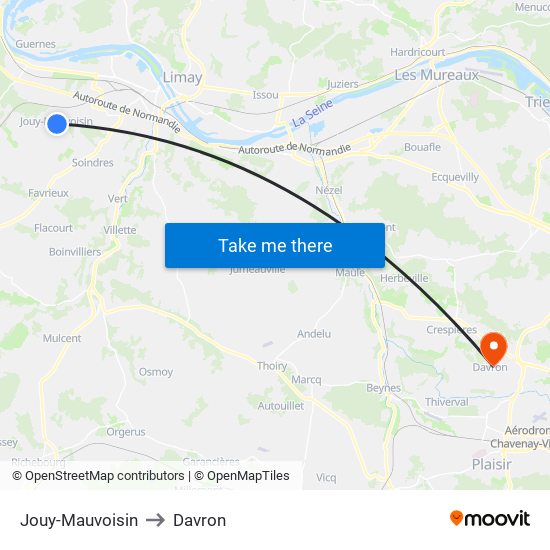 Jouy-Mauvoisin to Davron map