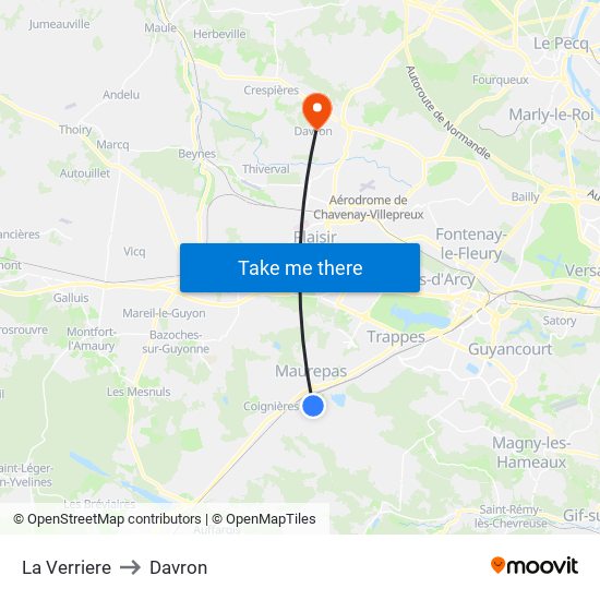 La Verriere to Davron map