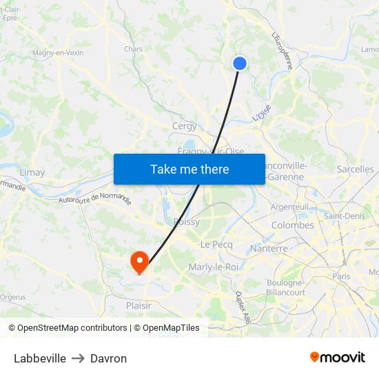 Labbeville to Davron map
