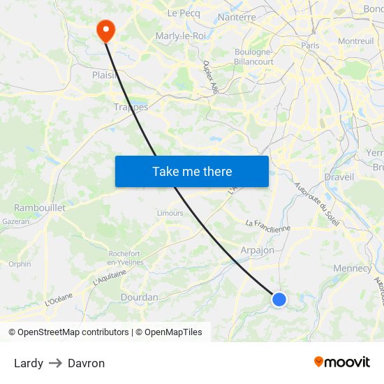 Lardy to Davron map