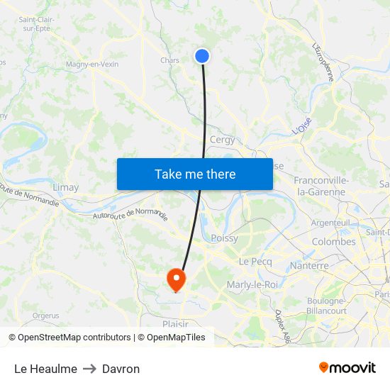 Le Heaulme to Davron map