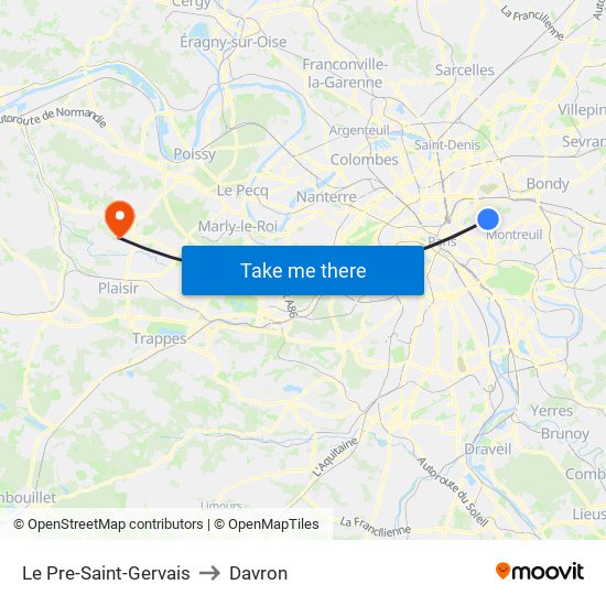 Le Pre-Saint-Gervais to Davron map