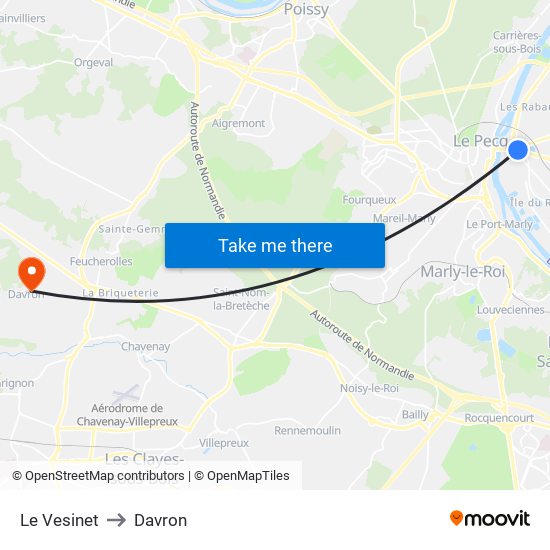 Le Vesinet to Davron map