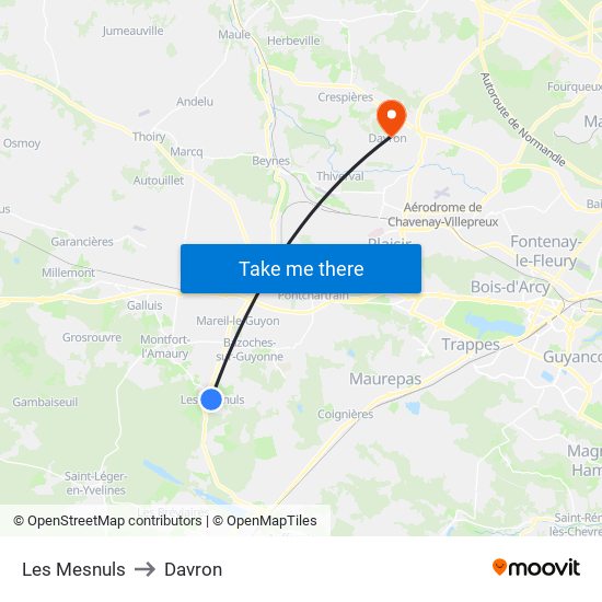 Les Mesnuls to Davron map