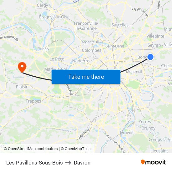 Les Pavillons-Sous-Bois to Davron map