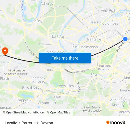 Levallois-Perret to Davron map