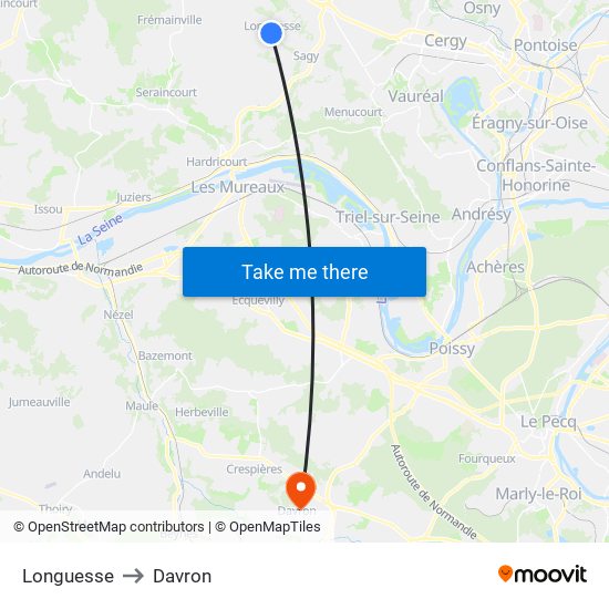 Longuesse to Davron map