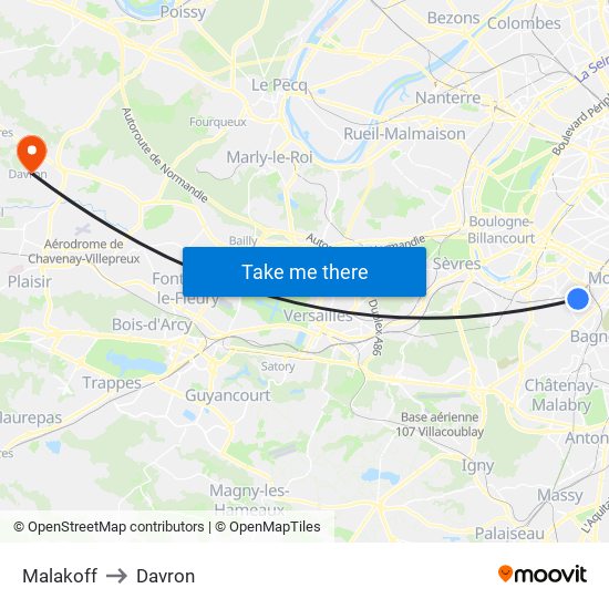 Malakoff to Davron map
