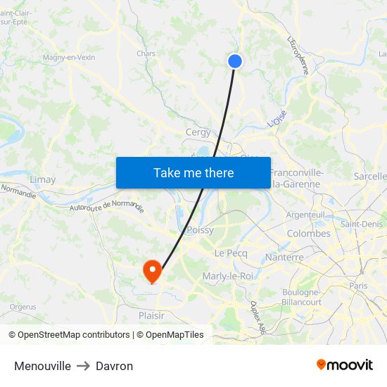 Menouville to Davron map