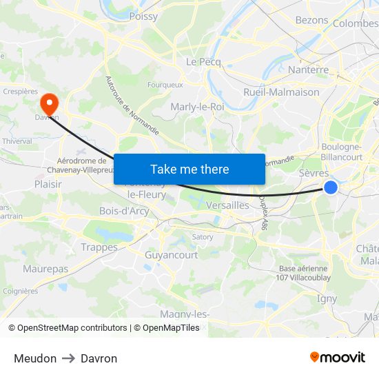 Meudon to Davron map