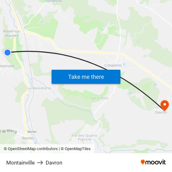 Montainville to Davron map