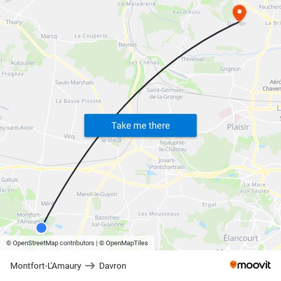 Montfort-L'Amaury to Davron map