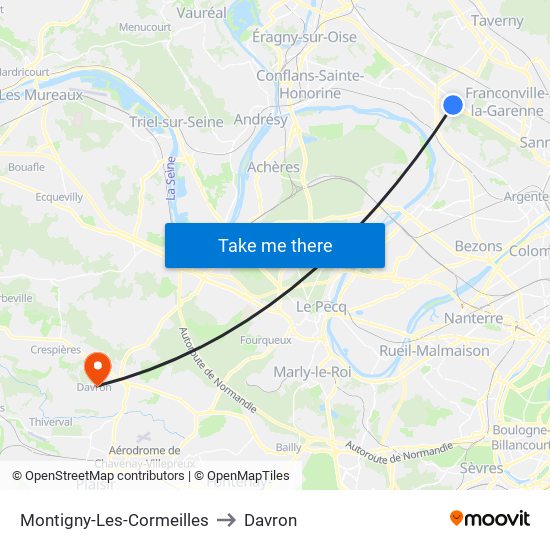 Montigny-Les-Cormeilles to Davron map