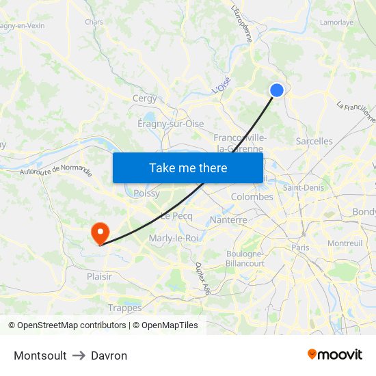 Montsoult to Davron map