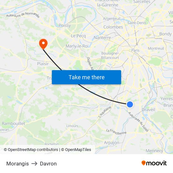 Morangis to Davron map