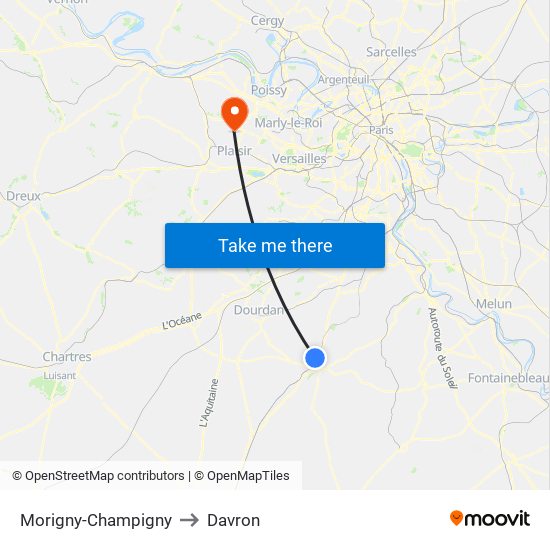 Morigny-Champigny to Davron map