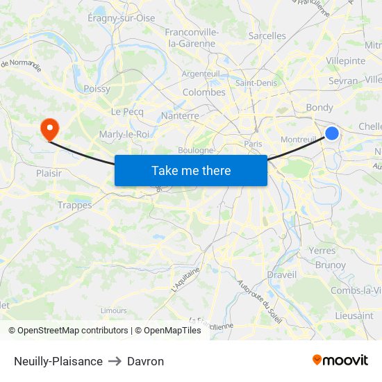 Neuilly-Plaisance to Davron map