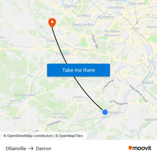 Ollainville to Davron map