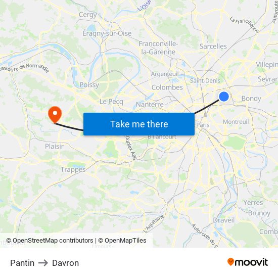 Pantin to Davron map