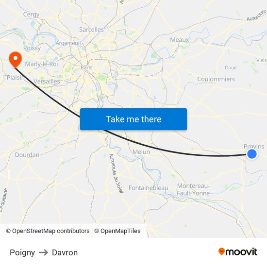 Poigny to Davron map