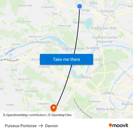 Puiseux-Pontoise to Davron map