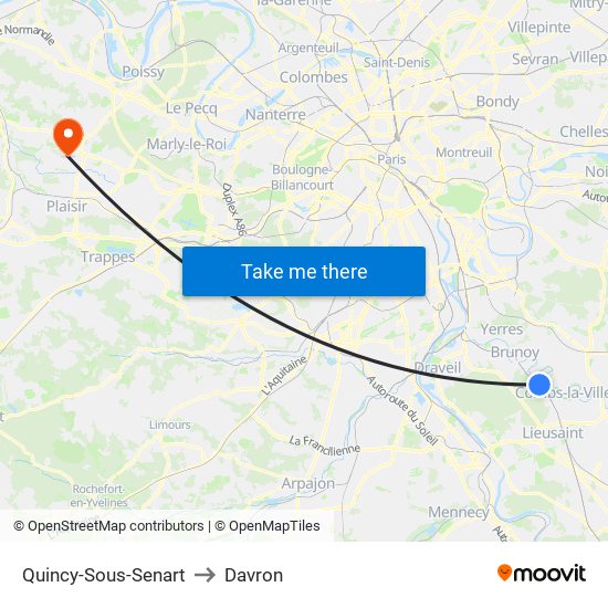 Quincy-Sous-Senart to Davron map
