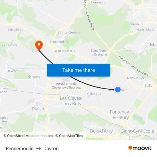 Rennemoulin to Davron map