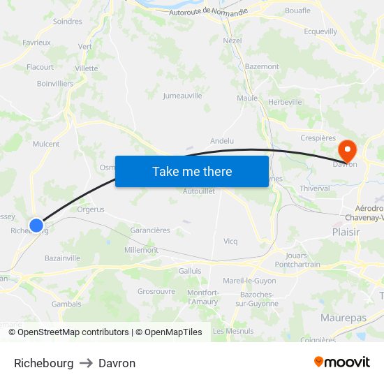 Richebourg to Davron map