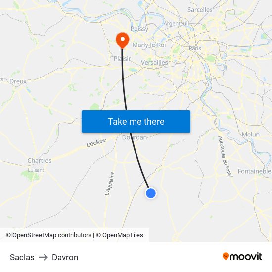 Saclas to Davron map