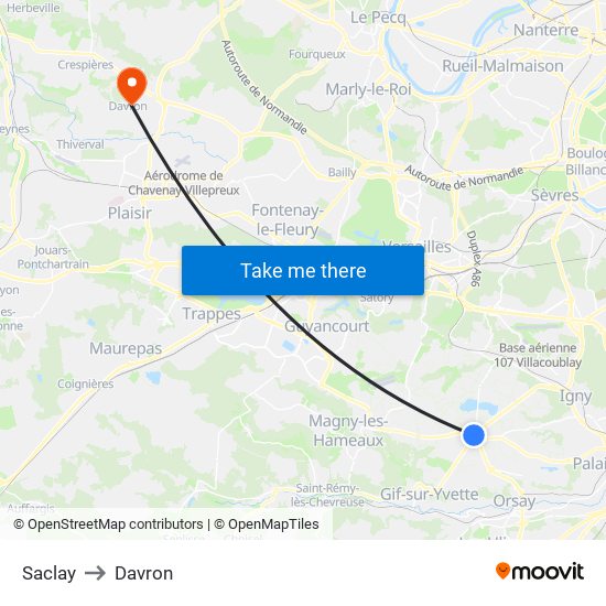 Saclay to Davron map