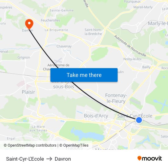 Saint-Cyr-L'Ecole to Davron map