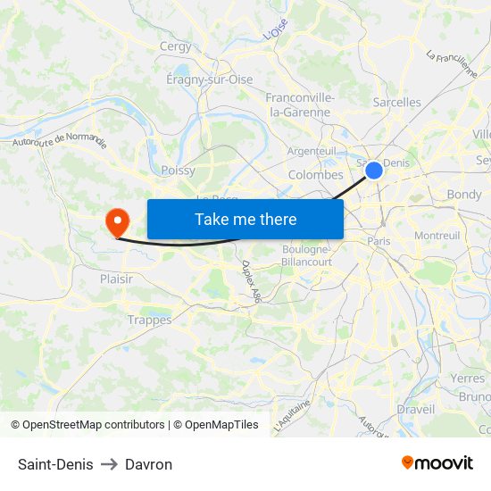 Saint-Denis to Davron map