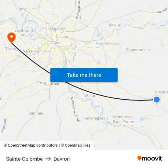 Sainte-Colombe to Davron map