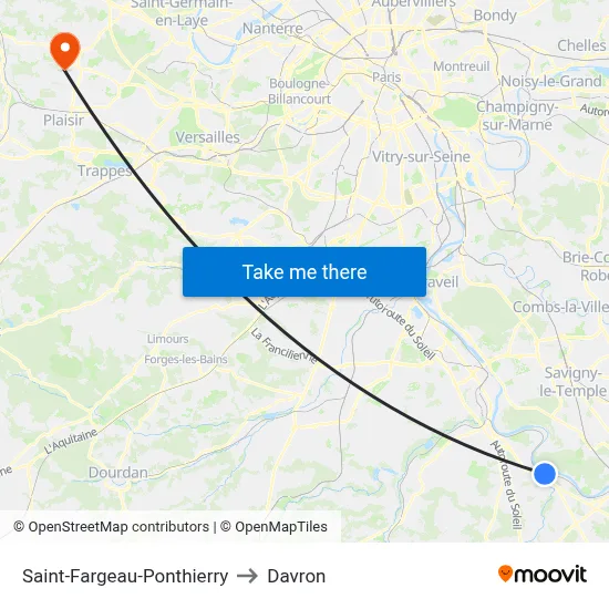 Saint-Fargeau-Ponthierry to Davron map