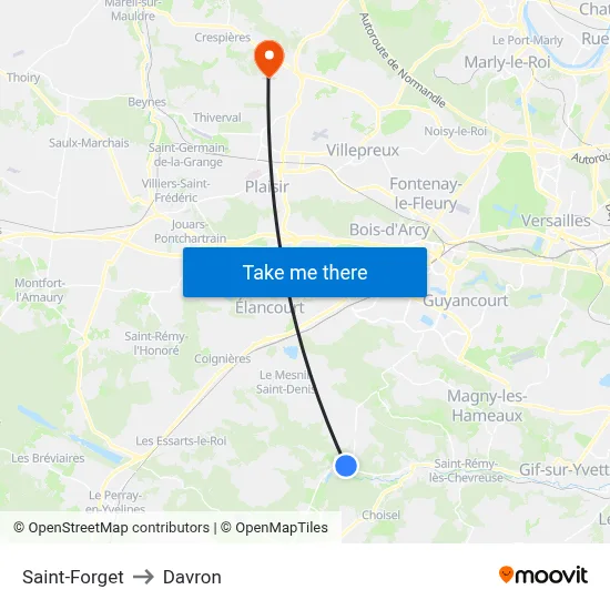 Saint-Forget to Davron map